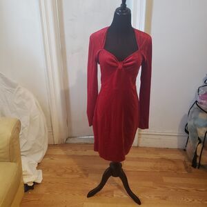 Shein red glitter velvet mini dress with  small front slit Sz large Holidaydress